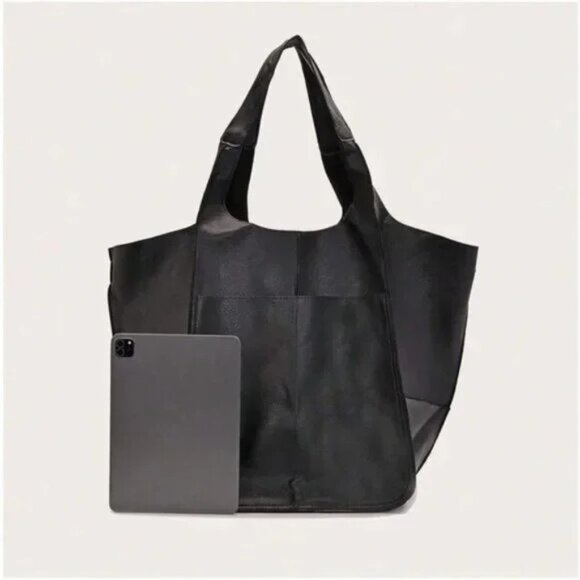 Luxe Vegan Leather Minimalist Oversized Tote Bag - Picture 7 of 11